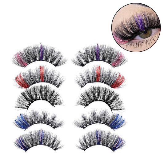 Beakey 5 Pairs Glitter Mink Lashes Colored False Eyelashes Reusable-SetB