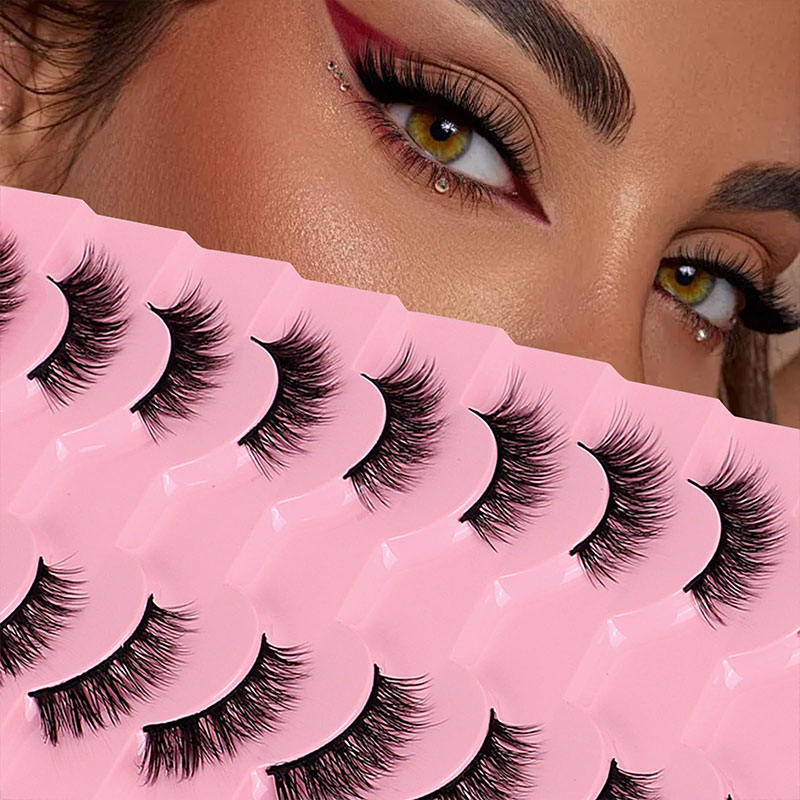 Beakey Half Lashes Natural Look 3D Cat Eye Eyelashes 10 Pairs Multi Layered Wispy Fluffy Eyelashes Reusable-BYHZ