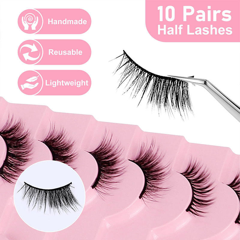 Beakey Half Lashes Natural Look 3D Cat Eye Eyelashes 10 Pairs Multi Layered Wispy Fluffy Eyelashes Reusable-BY01
