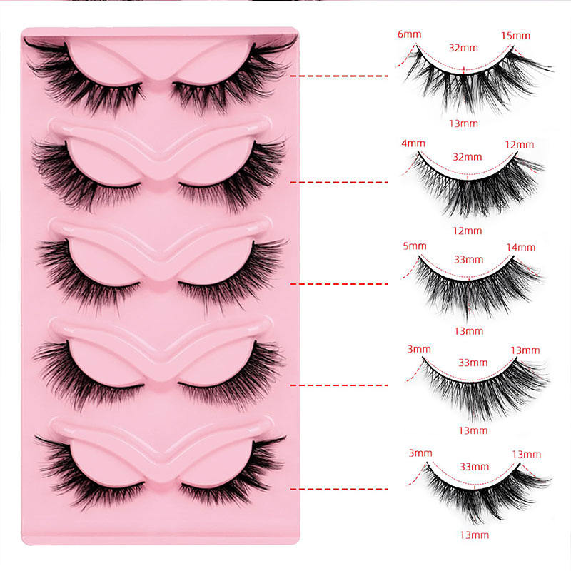 Beakey Fox Eye Lashes 3D Fluffy False Eyelashes 5 Styles Mixed Mink Lashes for Party Daily Makeup 5 Pairs Pack