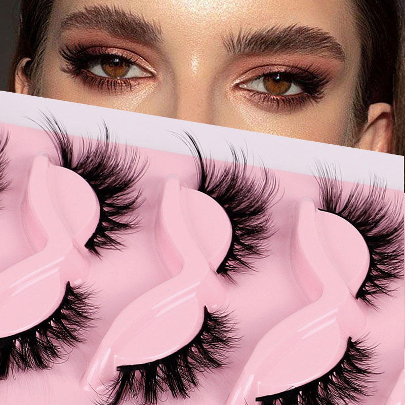 Beakey Fox Eye Lashes 3D Fluffy False Eyelashes 5 Pairs Pack Mink Lashes for Party Daily Makeup-XF49