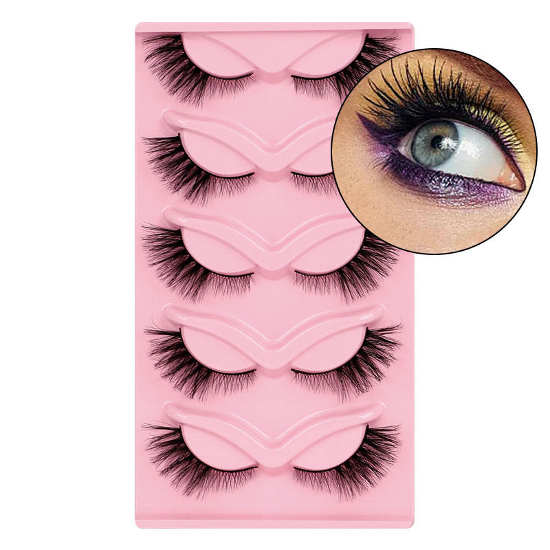 Beakey Fox Eye Lashes 3D Fluffy False Eyelashes 5 Pairs Pack Mink Lashes for Party Daily Makeup-XF44