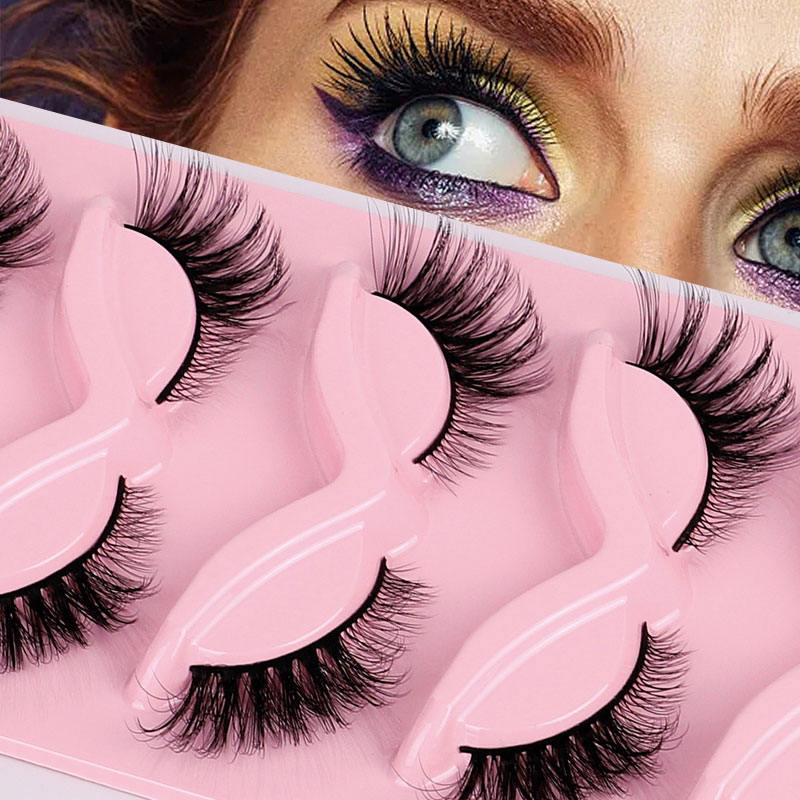 Beakey Fox Eye Lashes 3D Fluffy False Eyelashes 5 Pairs Pack Mink Lashes for Party Daily Makeup-XF44