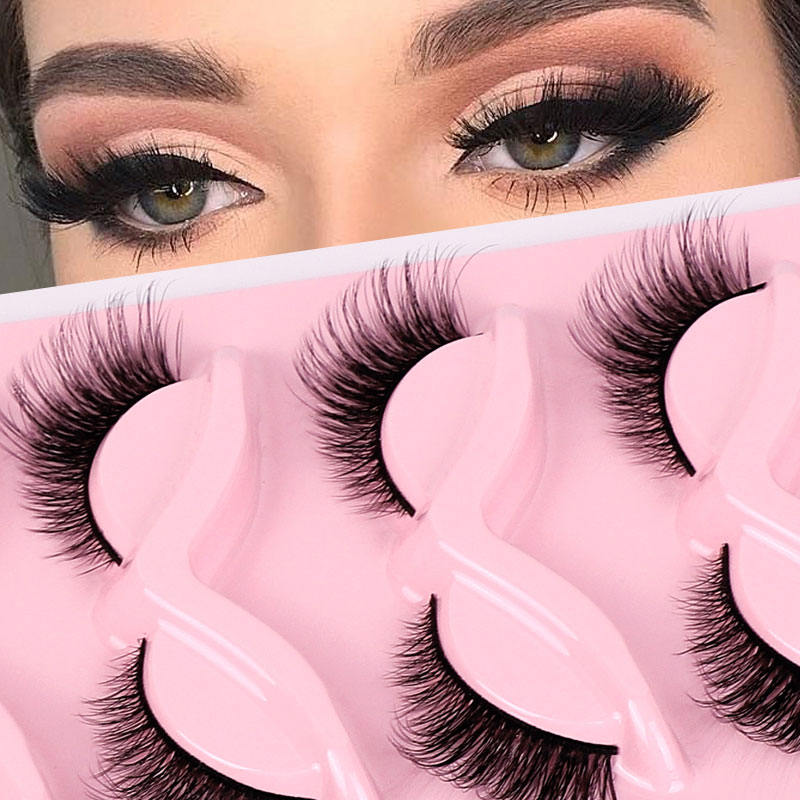 Beakey Fox Eye Lashes 3D Fluffy False Eyelashes 5 Pairs Pack Mink Lashes for Party Daily Makeup-XF36