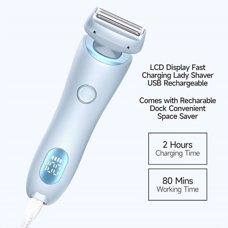 Beakey 2 in 1 Electric Shaver Cordless Wet and Dry Razor for Bikini Face Underarm-Blue