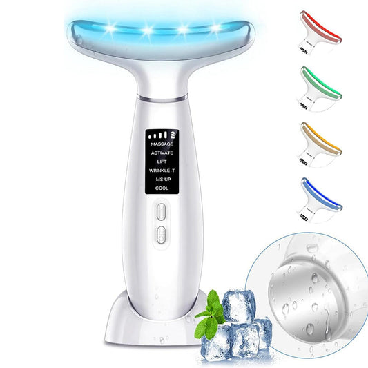 Beakey Facial Neck Massager Hot & Cold with 4 Color LED Therapy for Skin Care-White