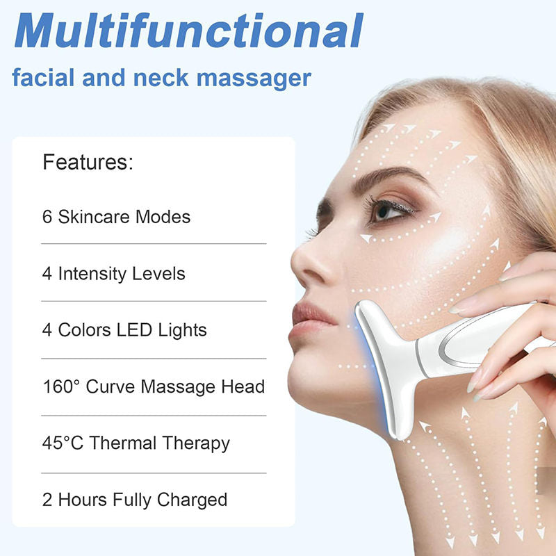 Beakey Facial Neck Massager Hot & Cold with 4 Color LED Therapy for Skin Care-White