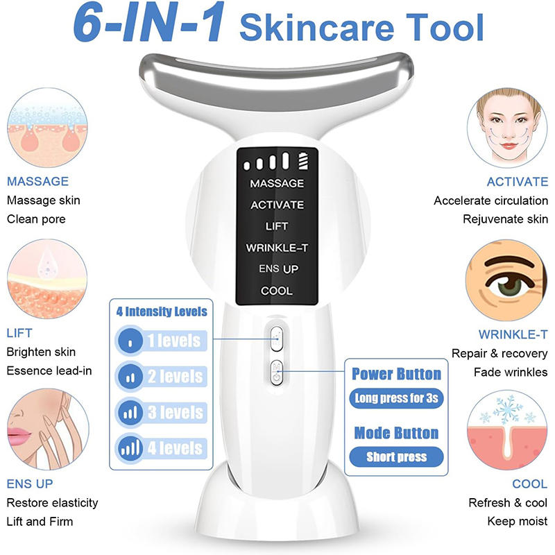 Beakey Facial Neck Massager Hot & Cold with 4 Color LED Therapy for Skin Care-Pink