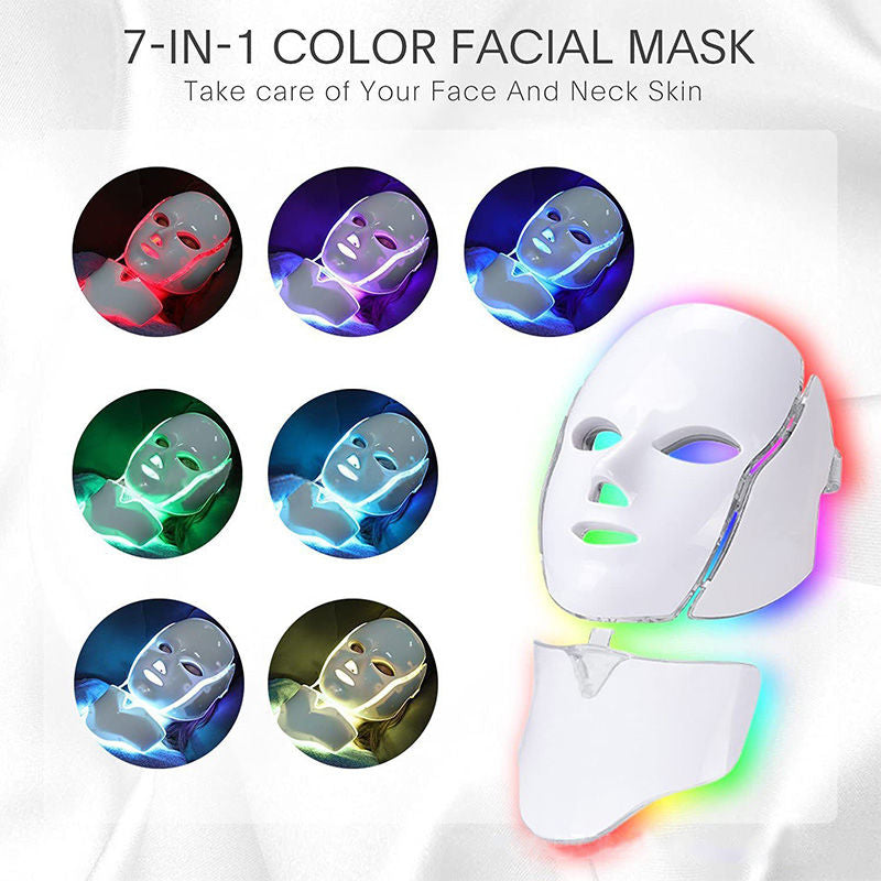 Beakey Blue Red Light Therapy Mask 7 Colors LED with Neck Mask Meter Anti-Aging