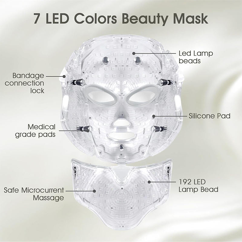 Beakey Blue Red Light Therapy Mask 7 Colors LED with Neck Mask Meter Anti-Aging