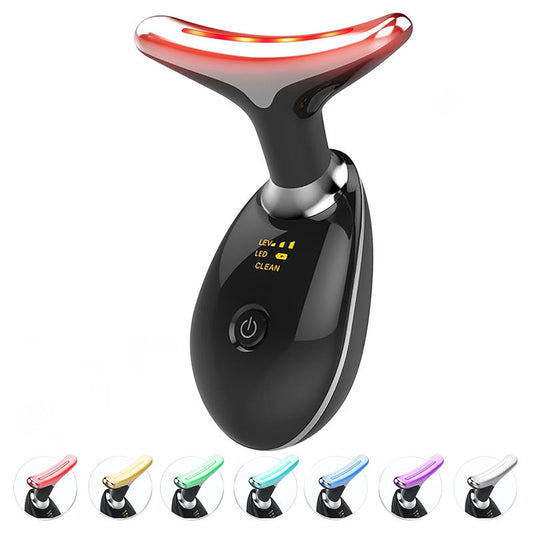 Beakey 7 Color LED Face Neck Massager Red-Light-Therapy for Skin Care-Black