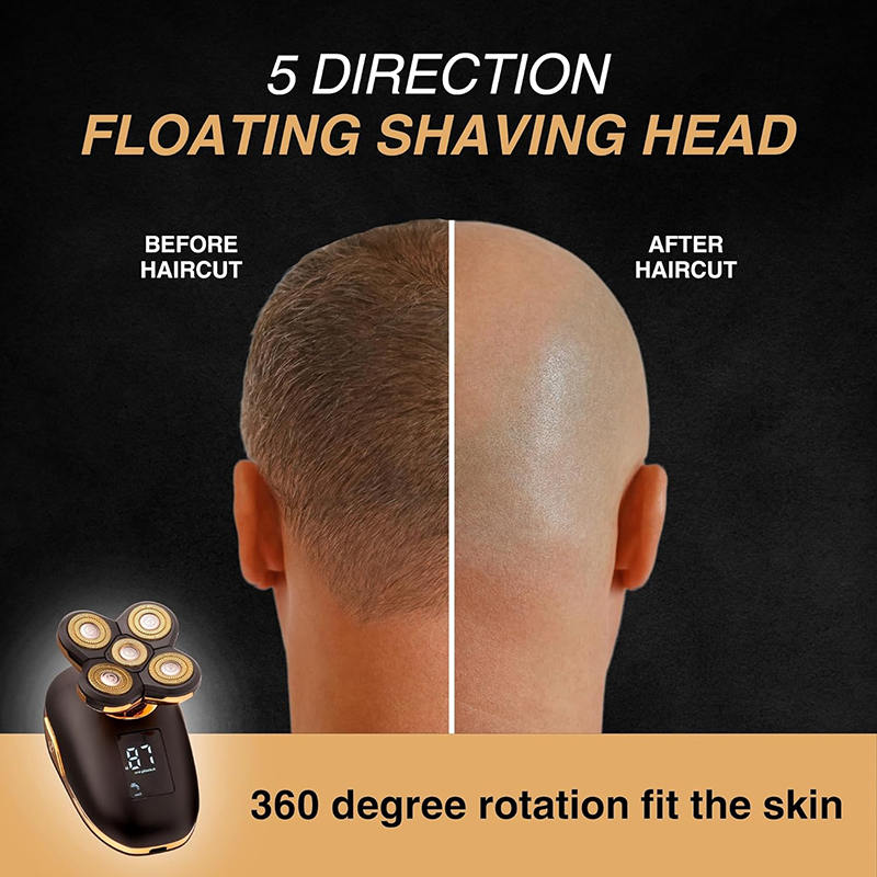 Beakey 5-in-1 Electric Razors Wet and Dry 5D Rechargeable Rotary Shaver-Rose Gold