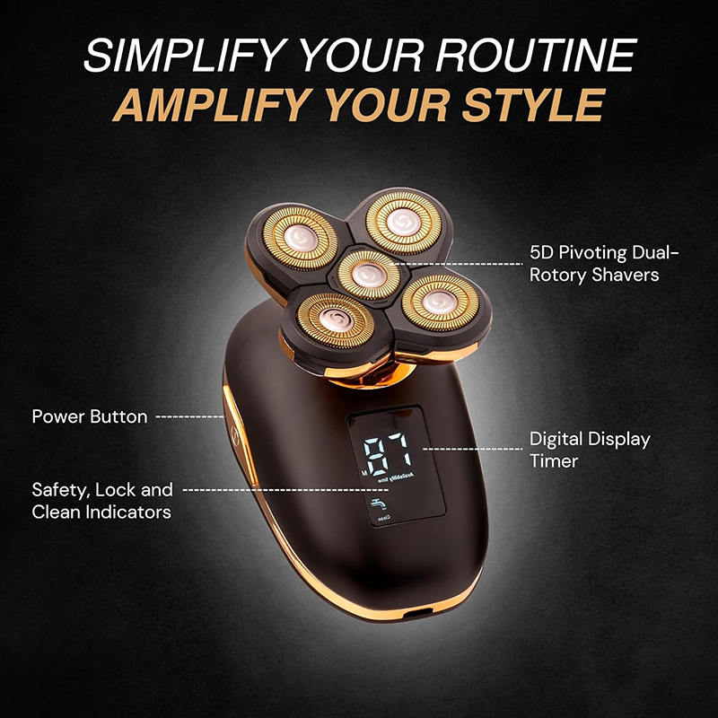 Beakey 5-in-1 Electric Razors Wet and Dry 5D Rechargeable Rotary Shaver-Rose Gold