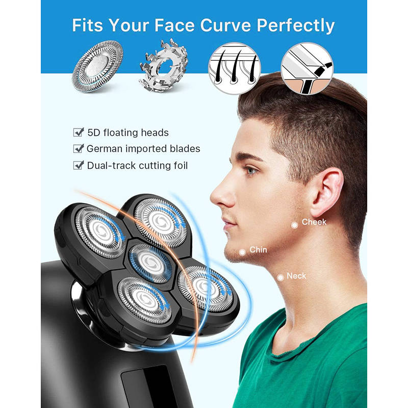 Beakey 5-in-1 Electric Razors Wet and Dry 5D Rechargeable Rotary Shaver-Silver