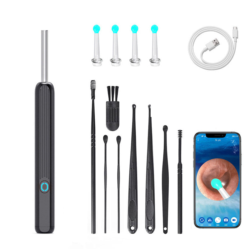 Beakey Ear Wax Removal Tool Kits with HD Camera and 6 LED Lights Replacement for iOS Android-Black