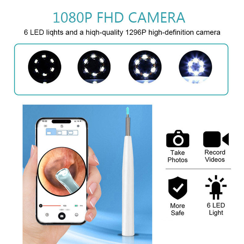 Beakey Ear Wax Removal Tool HD Cleaner with Camera and LED Lights for Teens Adults-White