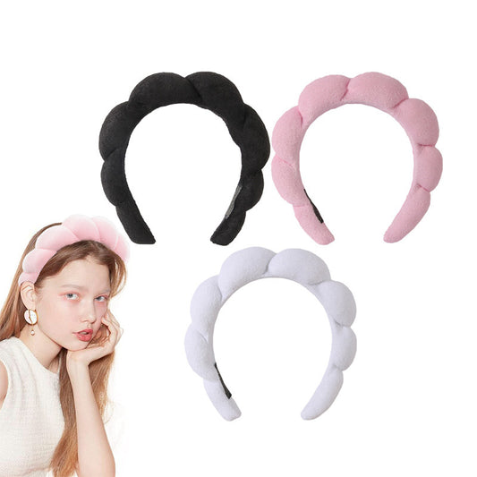 Beakey 3 Pcs Spa Headband for Women Sponge for Washing Face Skincare Shower-SetA