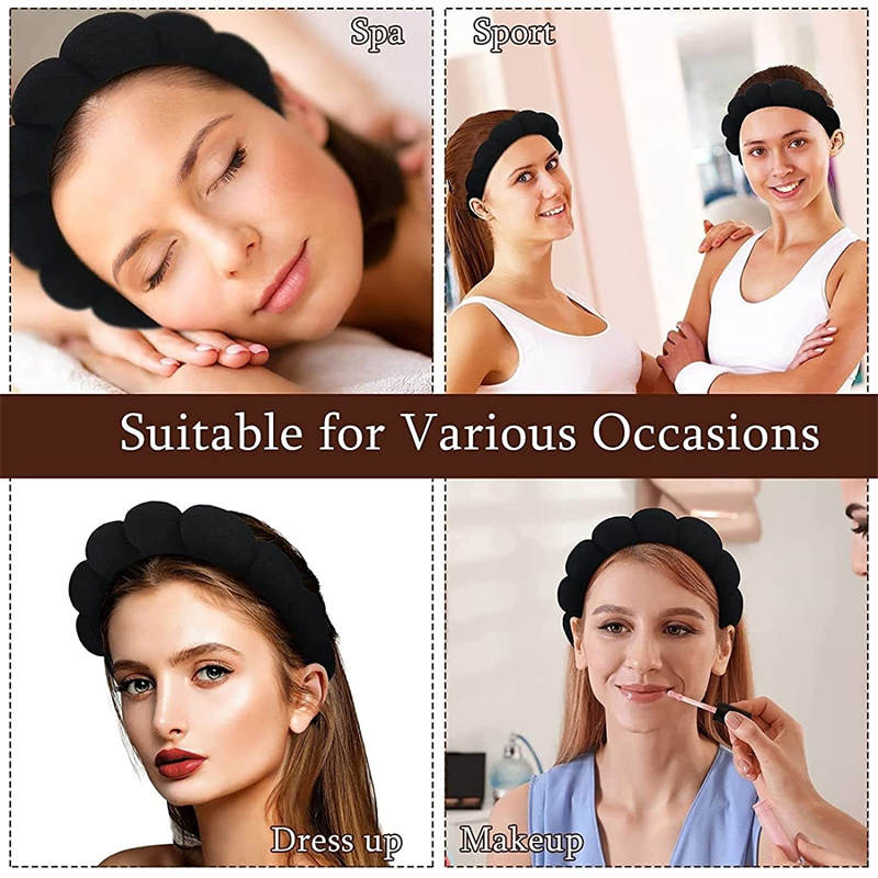 Beakey 3 Pcs Spa Headband for Women Sponge for Washing Face Skincare Shower-SetA