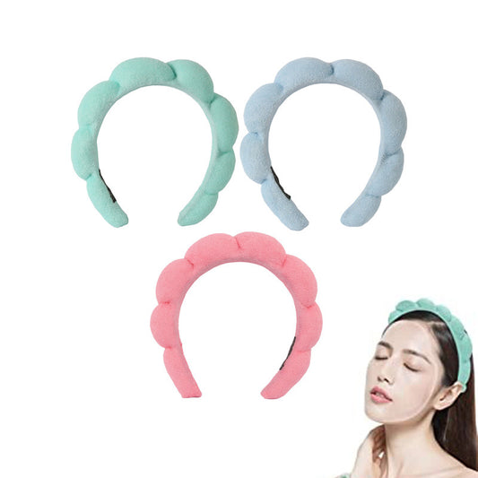 Beakey 3 Pcs Spa Headband for Women Sponge for Washing Face Skincare Shower-SetB