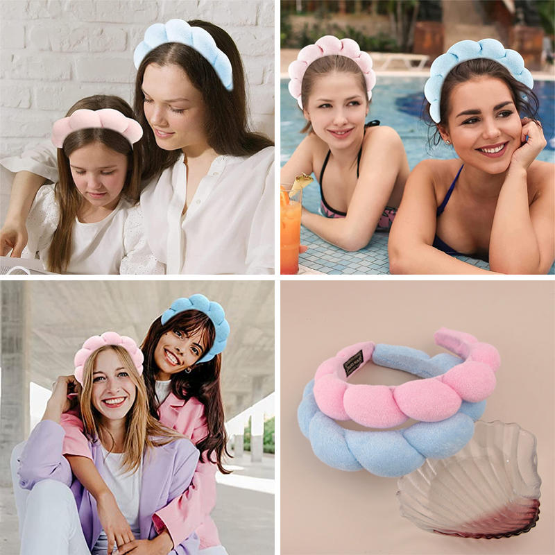 Beakey 3 Pcs Spa Headband for Women Sponge for Washing Face Skincare Shower-SetC
