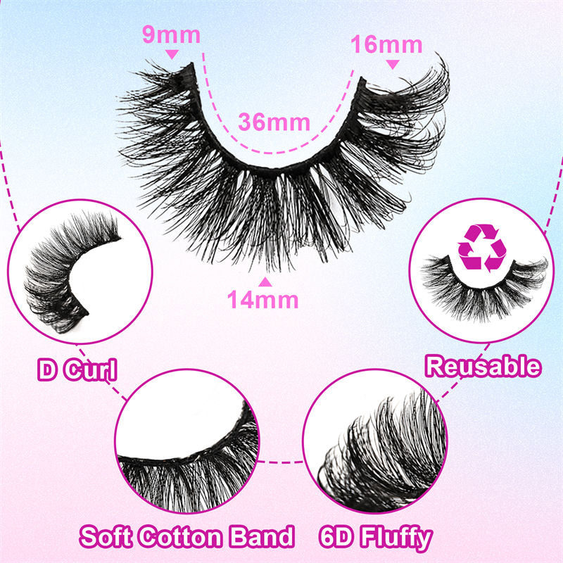 Beakey Fluffy False Eyelashes Faux Mink Lashes 6D Volume Look Like Extensions Lashes 10 Pairs Pack-01