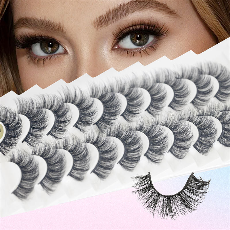Beakey Fluffy False Eyelashes Faux Mink Lashes 6D Volume Look Like Extensions Lashes 10 Pairs Pack-02