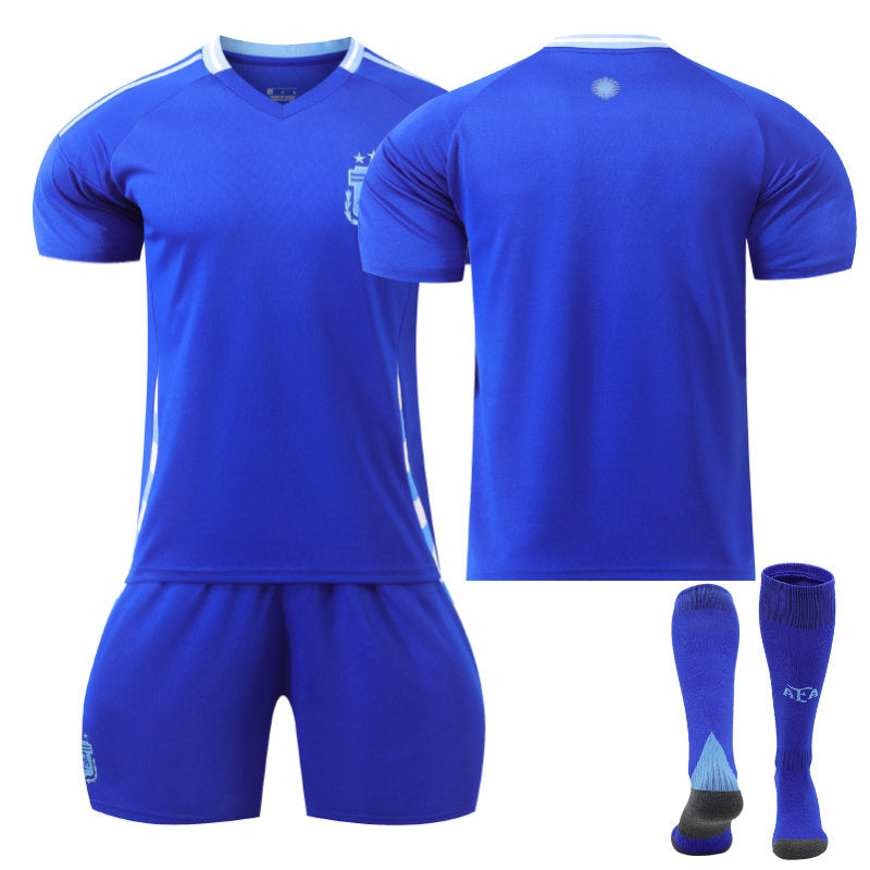 Beakey Argentina Away Soccer Jersey for Kids Adults 3 Pcs Training Outfits