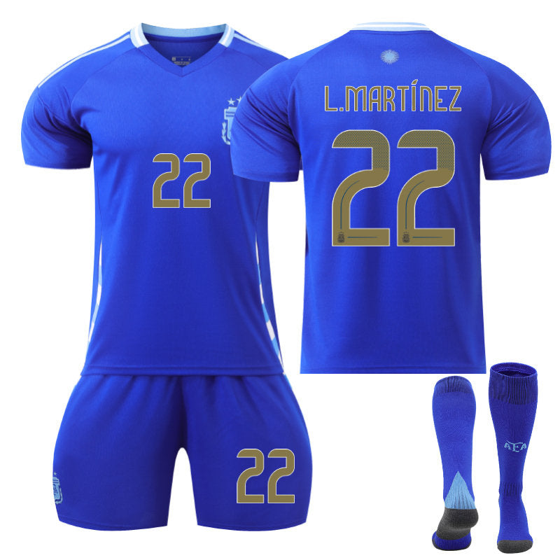 Beakey Argentina Away L.MARTINEZ #22 Soccer Jersey Kids Adult 3Pcs Kits