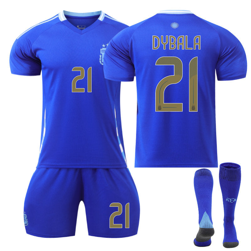 Beakey Argentina Away DYBALA #21 Soccer Jersey Kids Adult 3Pcs Kits