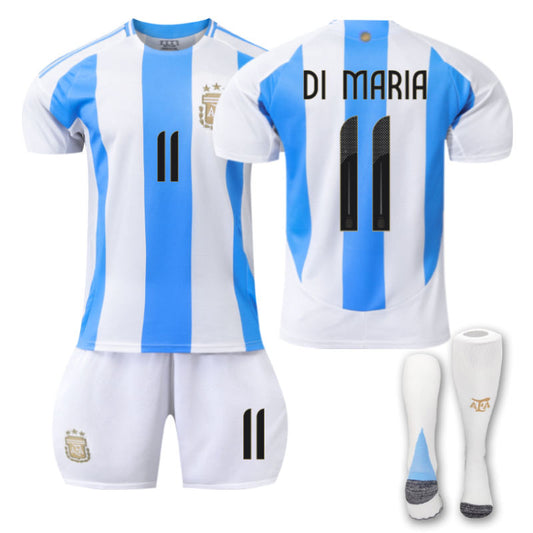 Beakey Argentina Home DI MARIA #11 Soccer Jersey Kids Adult 3Pcs Kits