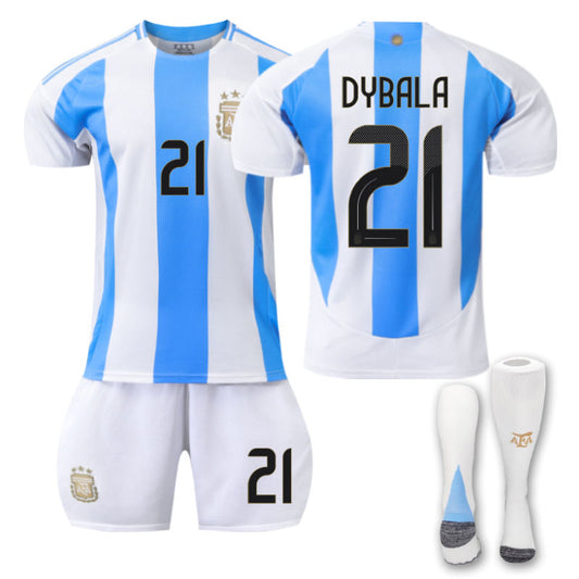 Beakey Argentina Home DYBALA #21 Soccer Jersey Kids Adult 3Pcs Kits