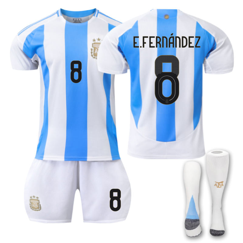 Beakey Argentina Home E.FERNANDEZ #8 Soccer Jersey Kids Adult 3Pcs Kits