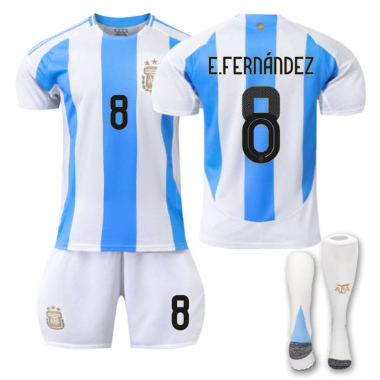 Beakey Argentina Home E.FERNANDEZ #8 Soccer Jersey Kids Adult 3Pcs Kits