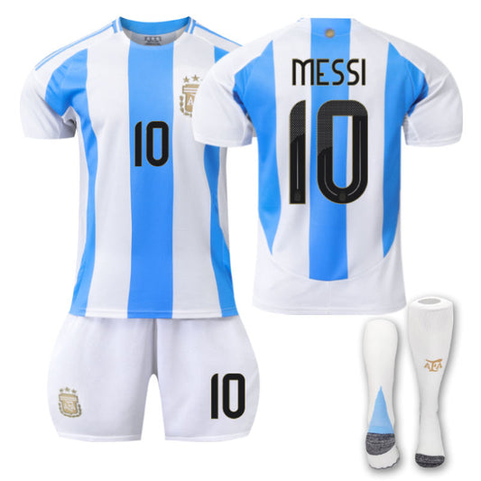 Beakey Argentina Home MESSI #10 Soccer Jersey for Kids Adult 3Pcs Kits