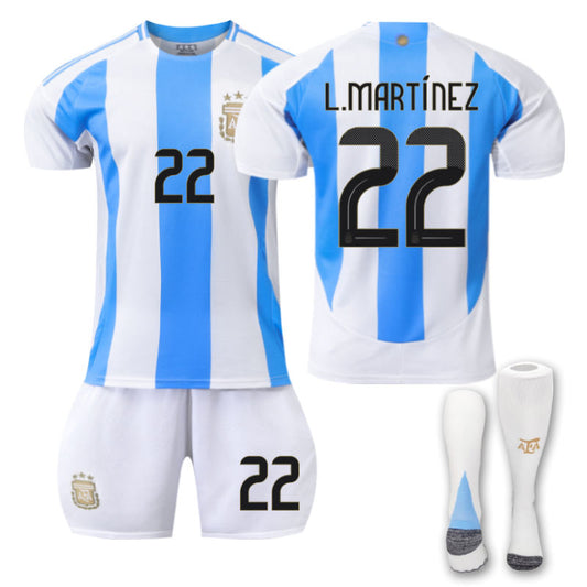 Beakey Argentina Home L.MARTINEZ #22 Soccer Jersey Kids Adult 3Pcs Kits
