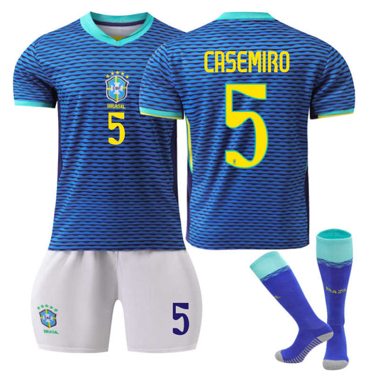 Beakey Brazil Away CASEMIRO #5 Jersey for Kids Adult 3 Pcs Soccer Outfits