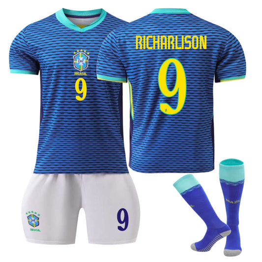 Beakey Brazil Away RICHARLISON #9 Jersey for Kids Adult 3 Pcs Soccer Outfits