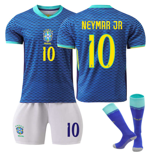 Beakey Brazil Away NEYMAR JR #10 Jersey for Kids Adult 3 Pcs Soccer Outfits