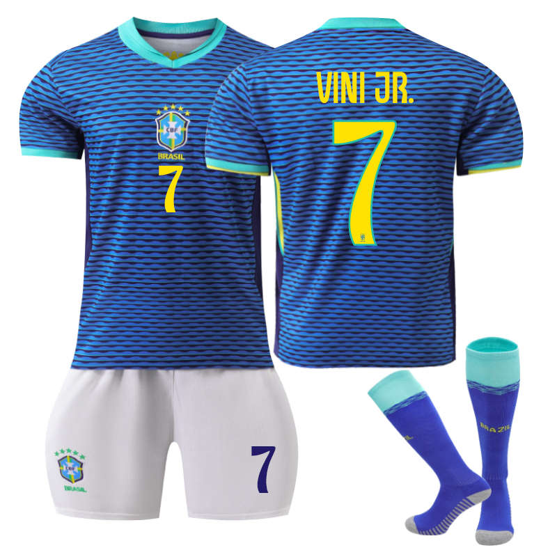 Beakey Brazil Away VINI JR. #7 Jersey for Kids Adult 3 Pcs Soccer Outfits