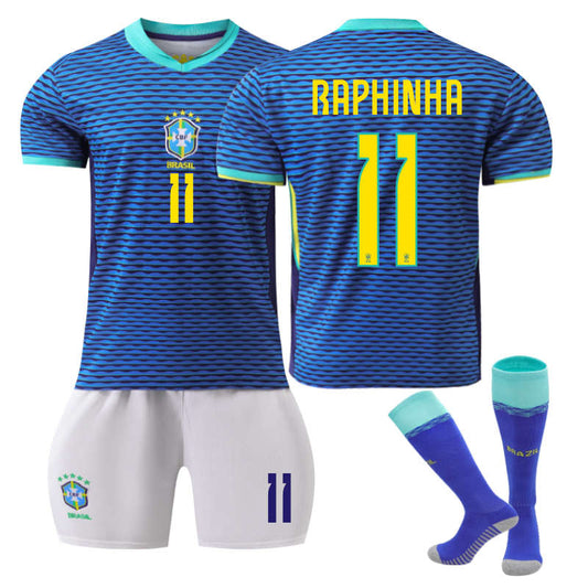 Beakey Brazil Away RAPHINHA #11 Jersey for Kids Adult 3 Pcs Soccer Outfits