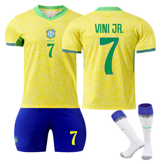Beakey Brazil Home VINI JR. #7 Jersey for Kids Adult 3 Pcs Soccer Outfits