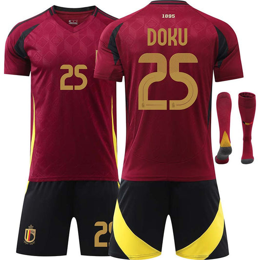 Beakey Belgium Home DOKU #25 Jersey for Kids Adult 3 Pcs Soccer Outfits
