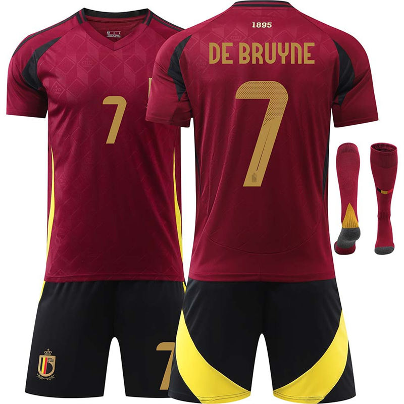 Beakey Belgium Home DE BRUYNE #7 Jersey for Kids Adult 3 Pcs Soccer Outfits