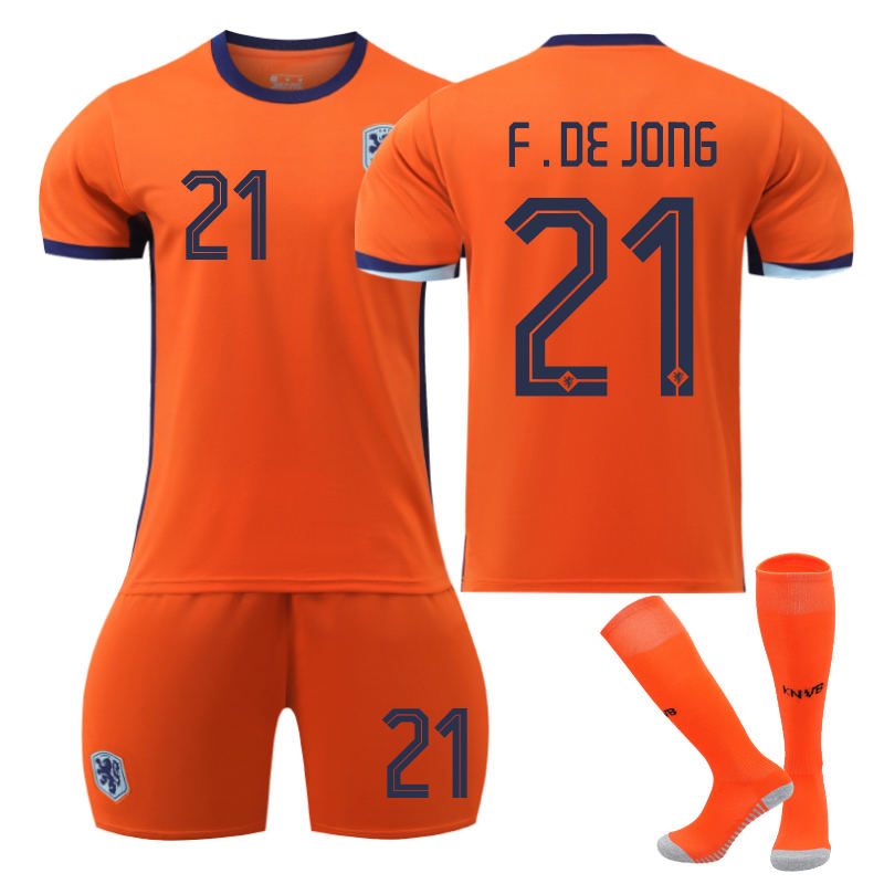Beakey Netherlands Home F.DE JONG #21 Jersey for Kids Adult 3 Pcs Soccer Outfits