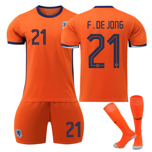 Beakey Netherlands Home F.DE JONG #21 Jersey for Kids Adult 3 Pcs Soccer Outfits