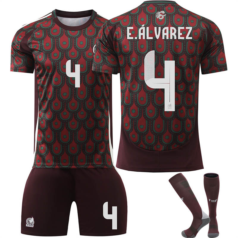 Beakey Mexico Home E.ALVAREZ #4 Jersey for Kids Adult 3 Pcs Soccer Outfits