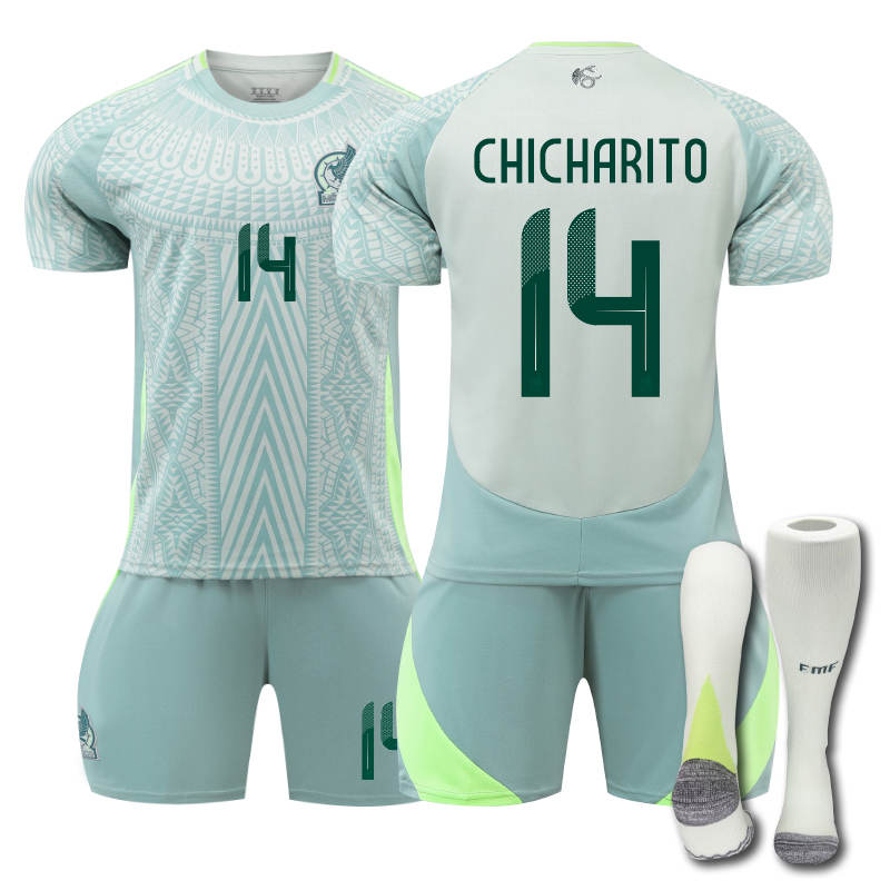 Beakey Mexico Away CHICHARITO #14 Jersey for Kids Adult 3 Pcs Soccer Outfits