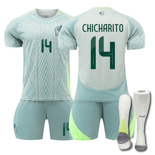 Beakey Mexico Away CHICHARITO #14 Jersey for Kids Adult 3 Pcs Soccer Outfits