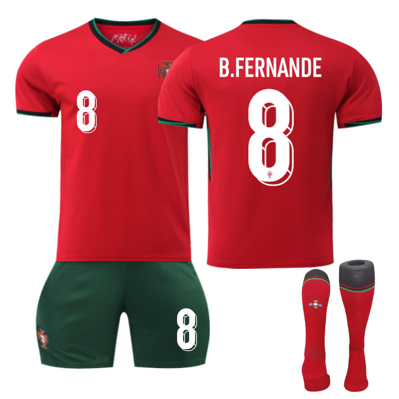 Beakey Portugal Home B.FERNANDE #8 Jersey for Kids Adult 3 Pcs Soccer Outfits
