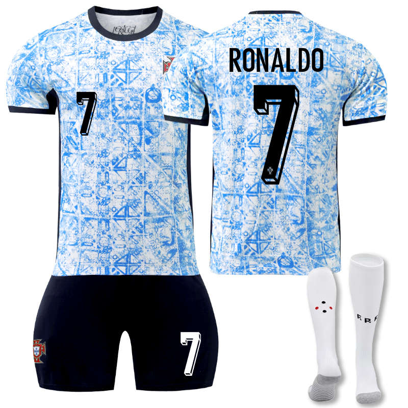 Beakey Portugal Away RONALDO #7 Jersey for Kids Adult 3 Pcs Soccer Outfits